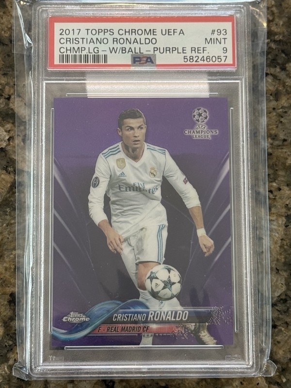 Topps Chrome 2017-18 UCL Cristiano Ronaldo #93 Purple Refractor /250 PSA 9