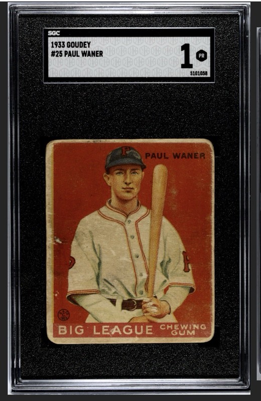 1933 Goudey Set Break Paul Waner #25 SGC 1 HOF Braves Dodgers Pirates Yankees