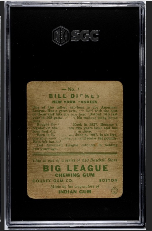 1933 Goudey Set Break Bill Dickey #19 SGC 1 HOF New York Yankees view 2