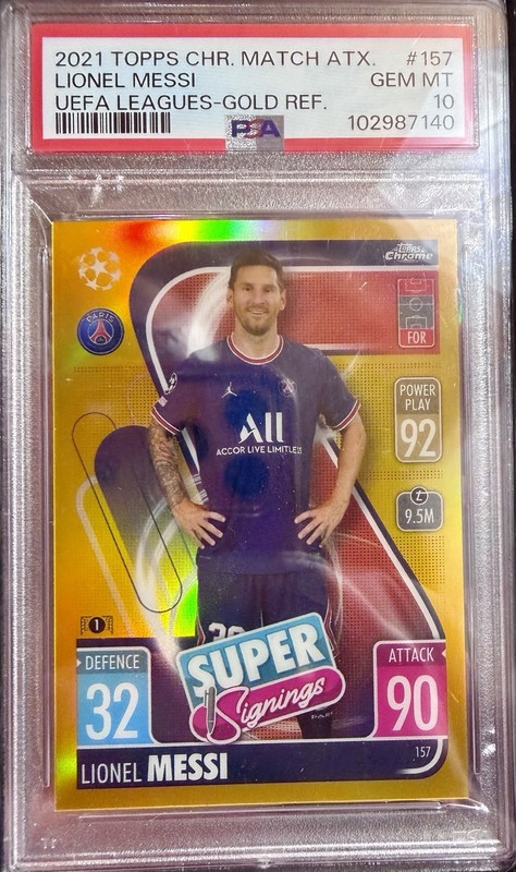 2021 Lionel Messi Topps Chrome Match Attax UEFA Champions League GOLD /50 PSA 10