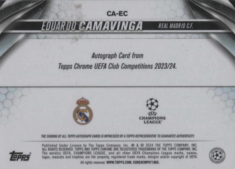 Topps Chrome UEFA Camavinga Real Madrid Neon Green /99 #CA-EC Auto view 2