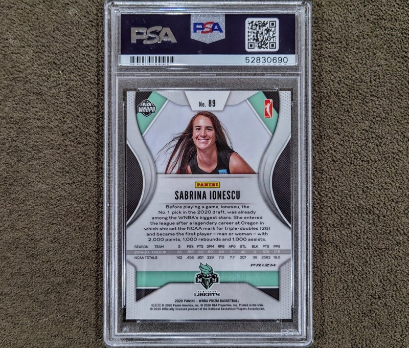 2020 Sabrina Ionescu PSA 9 Cracked Ice Prizm Rookie Panini Prizm WNBA 89 RC Mint view 2