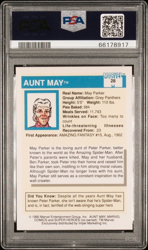 1990 Impel Marvel Universe Card # 28 Aunt May PSA 10 GEM MINT view 2