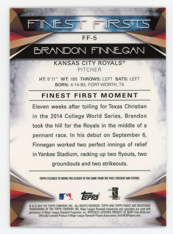 2015 Topps Finest Superfractor Brandon Finnegan Rookie RC 1/1 1 of 1 Chrome SP view 2