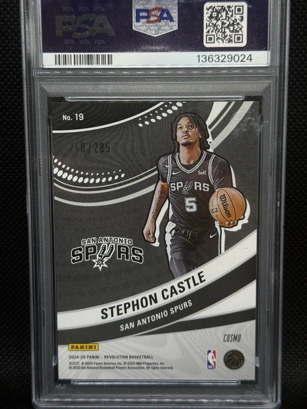 2024-25 Panini Revolution - Vortex Stephon Castle Blue Cosmo /285 (RC) PSA 9 view 2