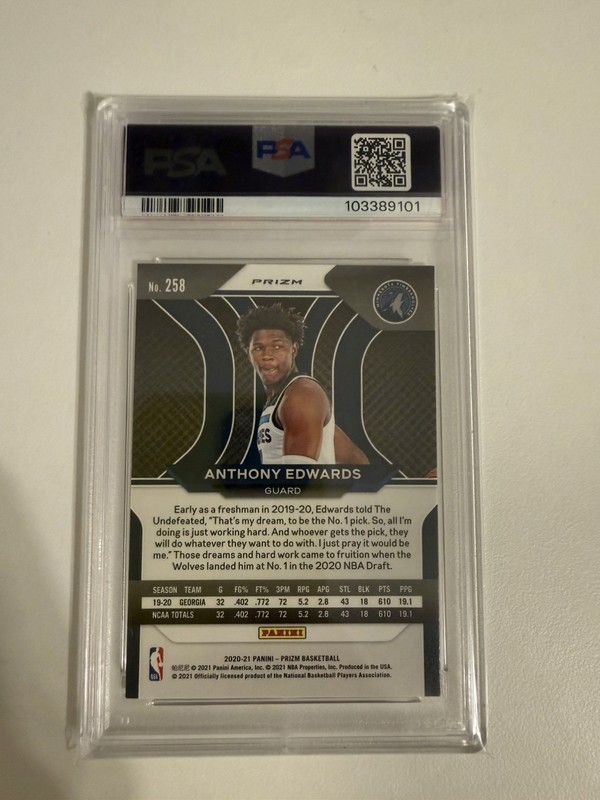 2020-21 Panini Prizm - Anthony Edwards #258 Silver Prizm Rookie PSA 9 view 2