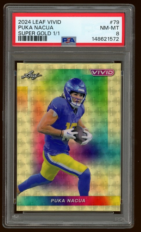 Puka Nacua 2024 Leaf Vivid Super Gold Vinyl 1/1 #79 Superfractor PSA 8 POP 1
