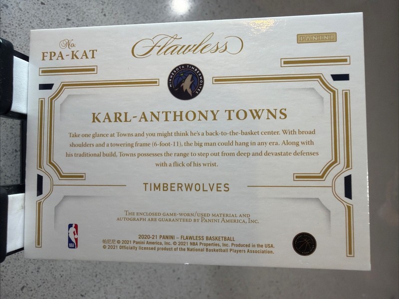 2020 Panini Flawless Patch Logo AUTO Karl-Anthony Towns RUBY /25 NYK KNICKS view 2