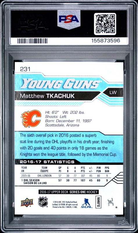 Matthew Tkachuk Young Guns RC 2016-17 Upper Deck PSA 8 view 2