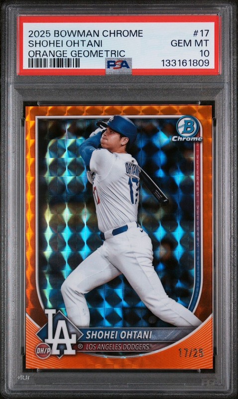 2025 Bowman Chrome Orange Geometric Shohei Ohtani Jersey Match 17/25 PSA 10