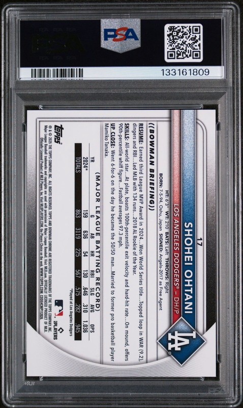 2025 Bowman Chrome Orange Geometric Shohei Ohtani Jersey Match 17/25 PSA 10 view 2