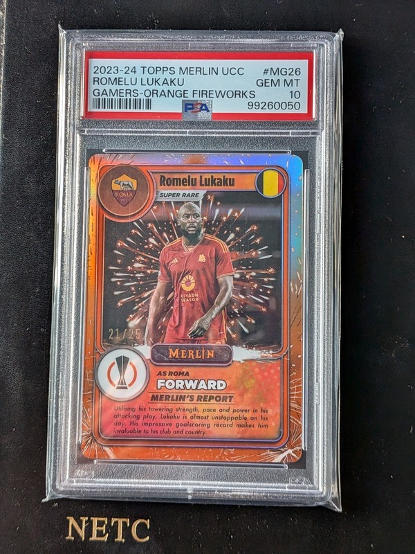 🇧🇪 2023-24 Topps Merlin's Gamers Romelu Lukaku #MG-26 Orange /25 PSA 10 POP 1