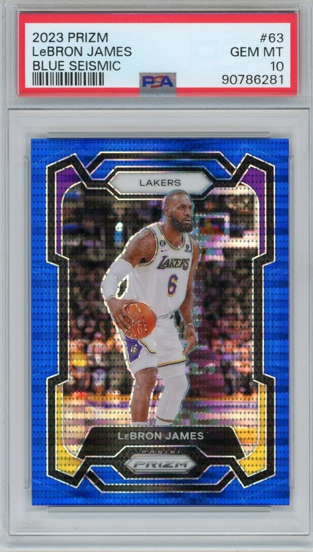 2023-24 Panini Prizm - LeBron James #63 Blue Seismic Prizm /99 | PSA 10