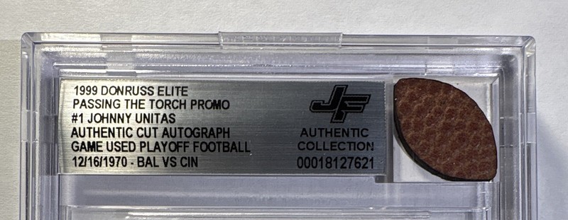 1999 Elite Johnny Unitas P Manning Cut AUTO Game Used Ball 1970 PROMO BGS AUTH  view 2