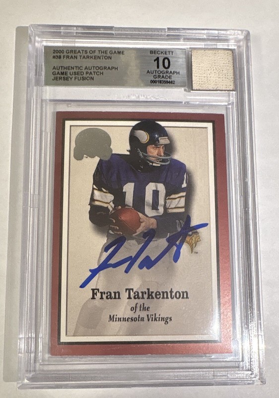 Fleer 2000 Greats of the Game Fran Tarkenton #38 Auto Game Used Patch BGS