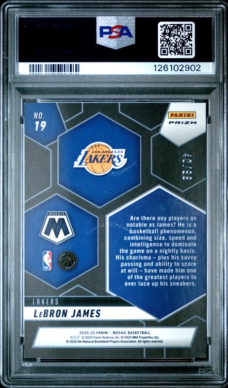 2024-25 Panini Mosaic #19 LeBron James Montage Mosaic Purple PSA 8 #/99 view 2