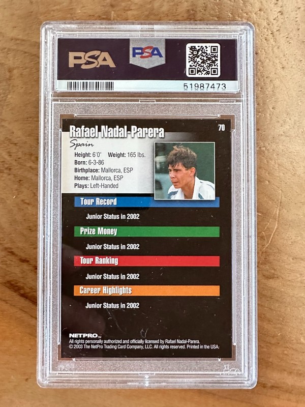 2003 Netpro Tennis #70 Rafael Nadal - Parera RC Rookie PSA 10 GEM MINT view 2