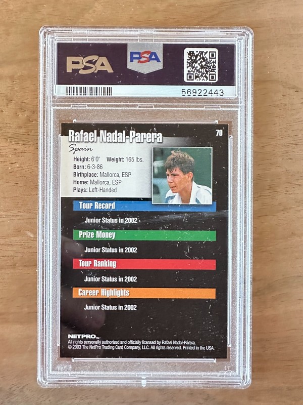 2003 Netpro Tennis #70 Rafael Nadal - Parera RC Rookie PSA 10 GEM MINT view 2
