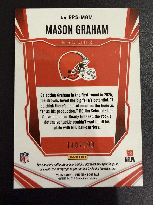 2025 Panini Phoenix Mason Graham Rookie Patch Signatures Auto /199 3 Color Patch view 2