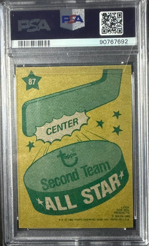 1980 Topps  WAYNE GRETZKY All-Star #87 Hockey Card PSA 8 NM-MT Not Scratched view 2