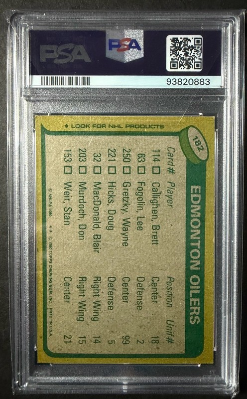 1980 Topps #182 Wayne Gretzky Edmonton Oilers Hockey Checklist PSA 8 NM-MT view 2