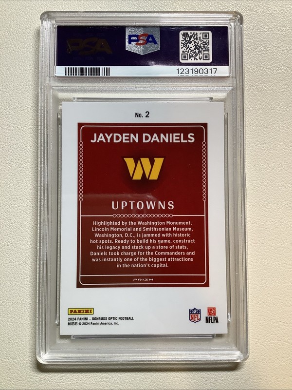2024 PANINI DONRUSS OPTIC UPTOWNS #2 JAYDEN DANIELS ROOKIE COMMANDERS PSA 9 view 2
