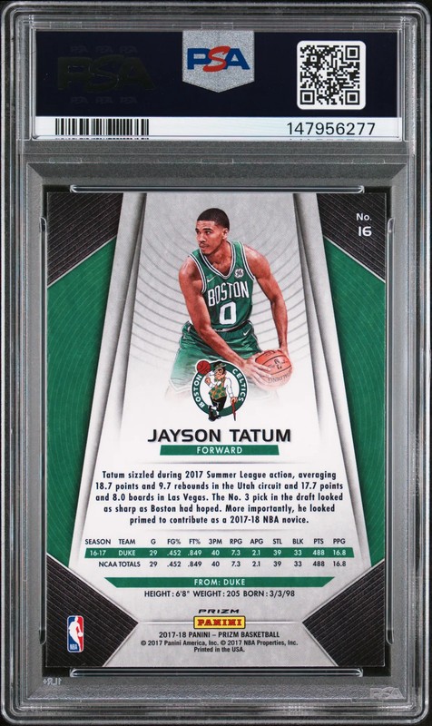 PSA 9 2017 Panini Prizm Jayson Tatum Fast Break Rookie RC #16 view 2