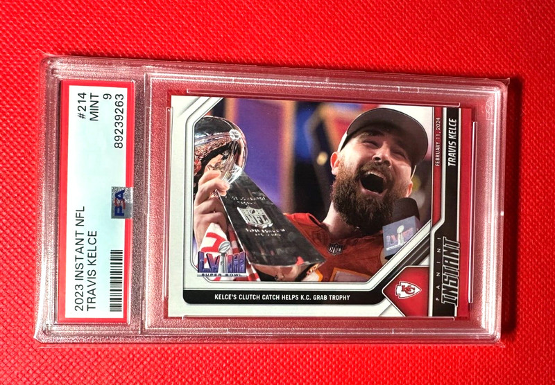 Travis Kelce Chiefs 3RD SUPER BOWL PSA 9 2023 Panini INSTANT NFL LOW POP #214