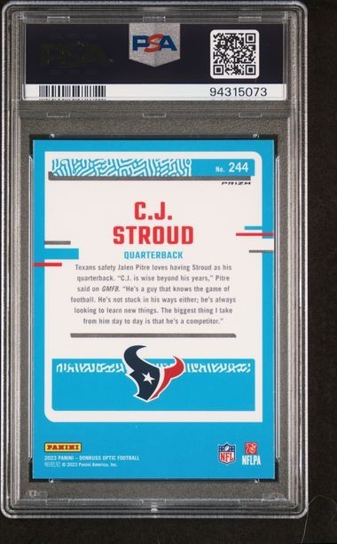 2023 Donruss Optic Rated Rookie Green Velocity Prizm CJ Stroud PSA 10 GEM MT view 2