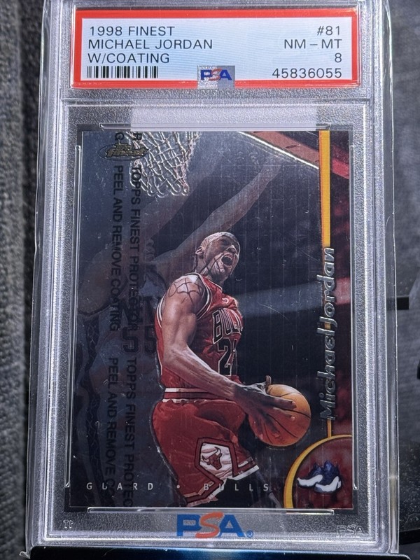#1 1998 Topps Finest w/ Coating #81 Michael Jordan Chicago Bulls HOF PSA 8 NM-MT