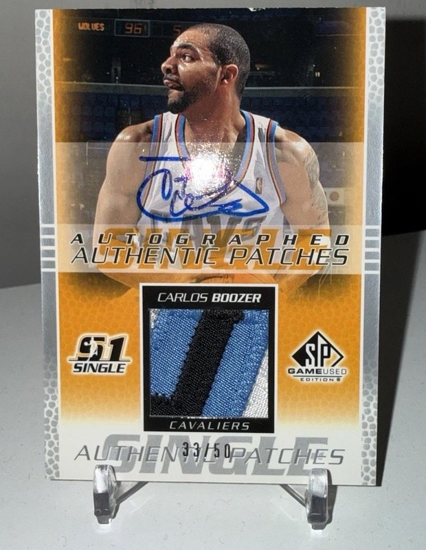 2003 SP Game Used Authentic Patches Carlos Boozer Patch Auto #’d /50 3 Color