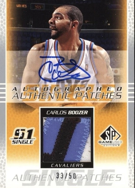 2003 SP Game Used Authentic Patches Carlos Boozer Patch Auto #’d /50 3 Color view 2