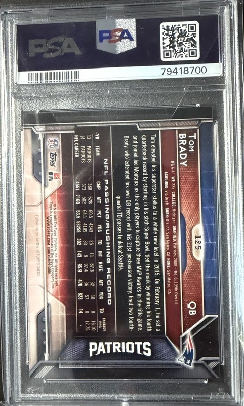 2015 Topps TOM BRADY PSA 10 Mint #125 THROWING HOF PATRIOTS view 2