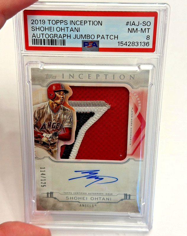 2019 Topps Inception Shohei Ohtani Auto Jumbo Patch /125 PSA 8 Angels MVP view 2