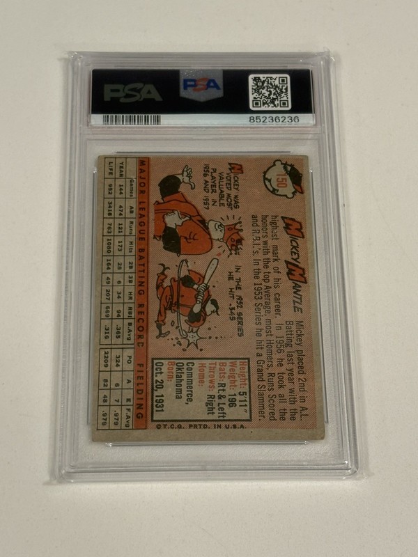 1958 Topps Mickey Mantle #150 PSA 3 view 2