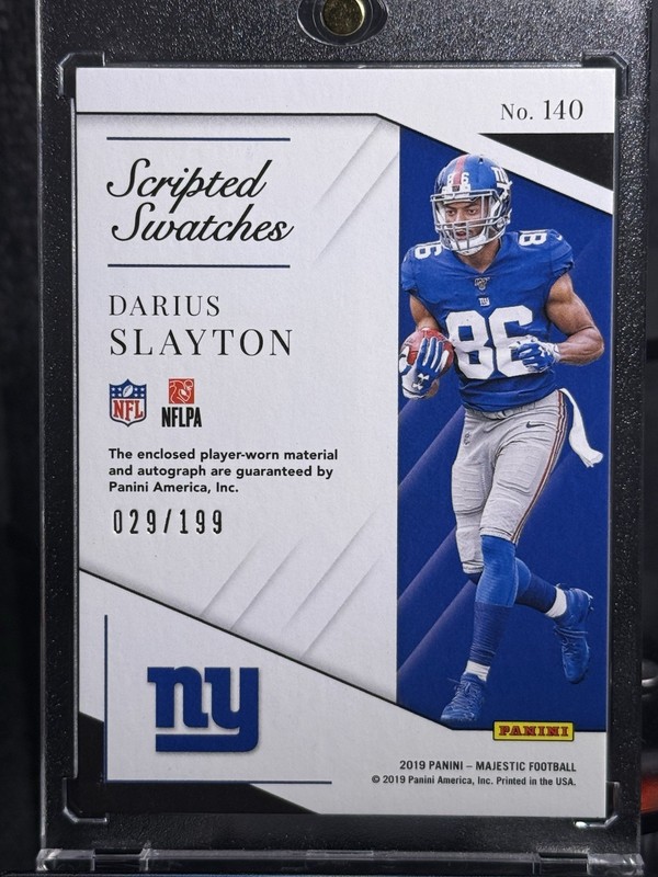 2019 PANINI MAJESTIC #140 SCRIPTED SWATCHES PATCH AUTO DARIUS SLAYTON /199 RC view 2