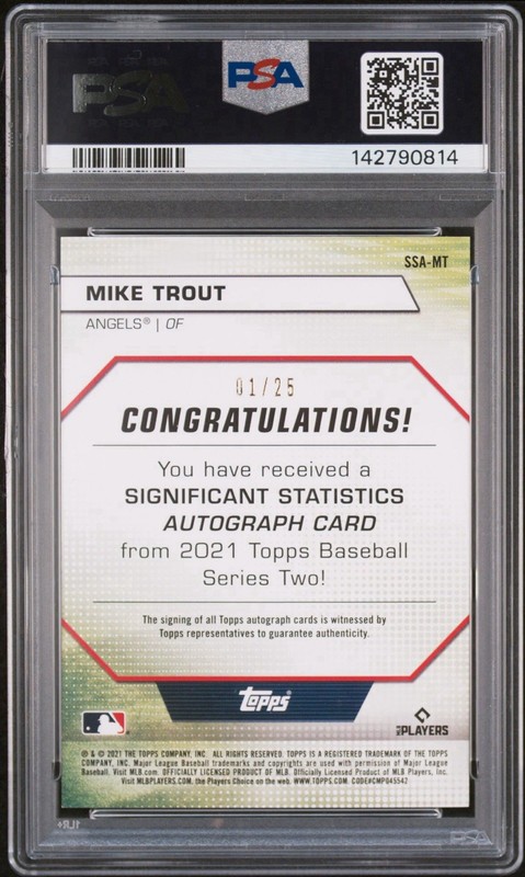 Mike Trout 2021 Topps /25 Auto 10 PSA view 2