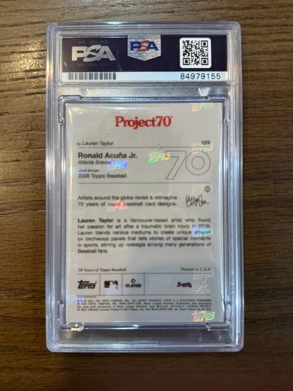 2021 Ronald Acuna Jr Topps Project 70 Lauren Taylor #422 PSA 10 Gem Mint - Auto view 2