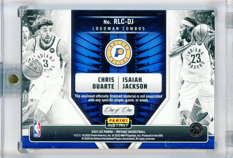 2021-22 Panini Instant LOGOMAN Patch Combos CHRIS DUARTE & ISAIAH JACKSON RC 1/1 view 2