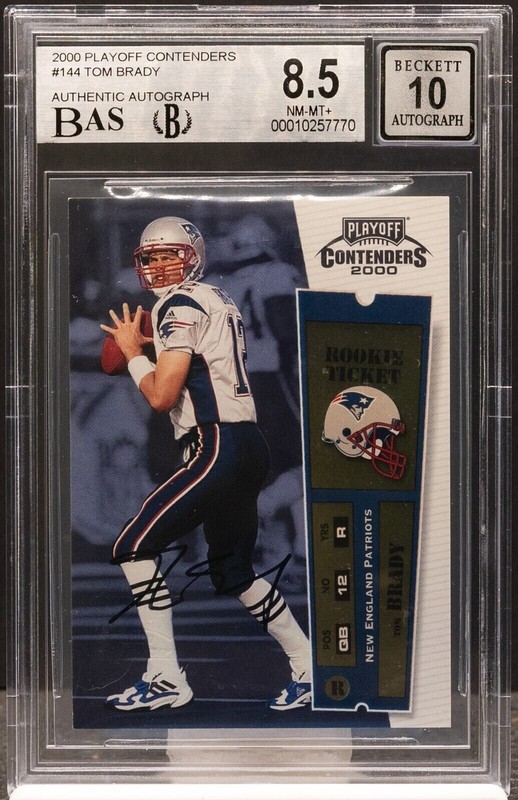 TOM BRADY 2000 Playoff Contenders #144 Rookie Ticket AUTO RC Beckett 8.5 Auto 10