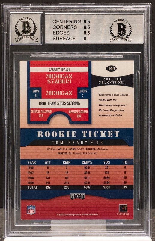 TOM BRADY 2000 Playoff Contenders #144 Rookie Ticket AUTO RC Beckett 8.5 Auto 10 view 2