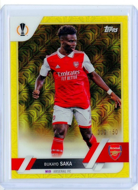 2022-23 Topps Chrome UEFA Japan Ed. BUKAYO SAKA Yellow Mojo Refractor 38/150 view 1