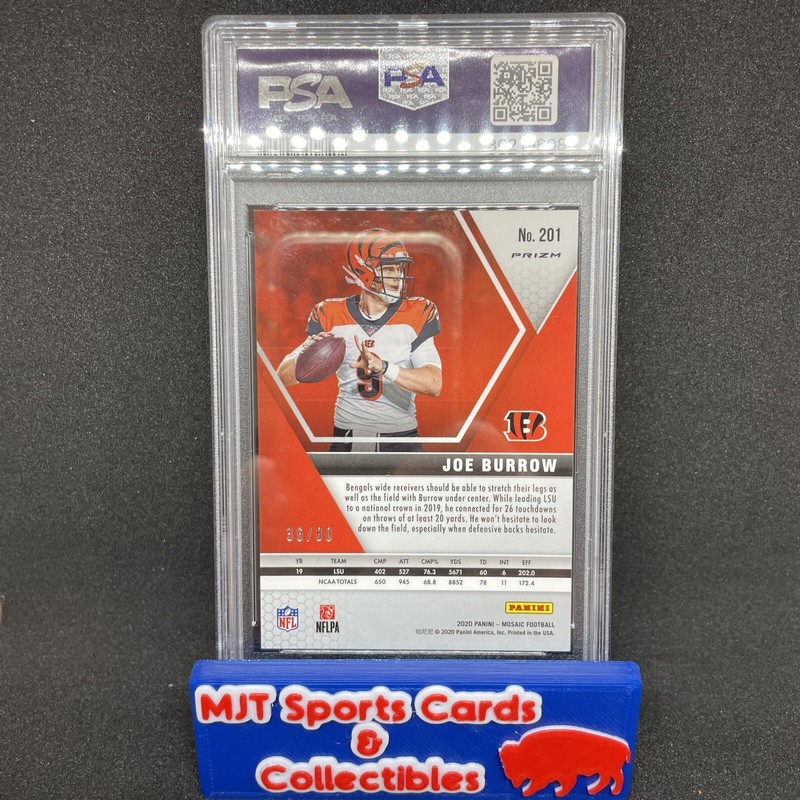 2020 Panini Mosaic Joe Burrow RC #201 Fusion Red Choice Rookie SSP /80 PSA 10 view 2