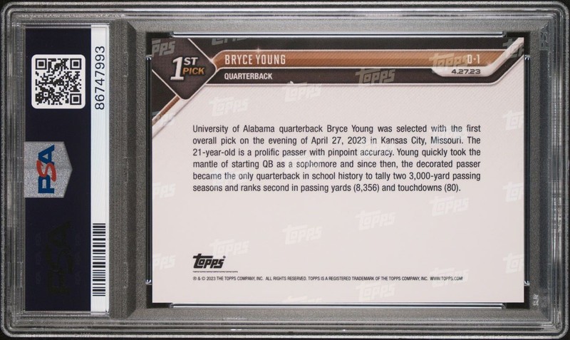 Bryce Young - 2023 TOPPS NOW Football Draft Card D-1 1st Rookie Card PSA 10 RC view 2