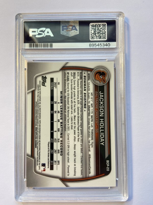 2023 Bowman Sapphire Jackson Holliday Chrome Prospects-Orange #BCP20 PSA 10  view 2