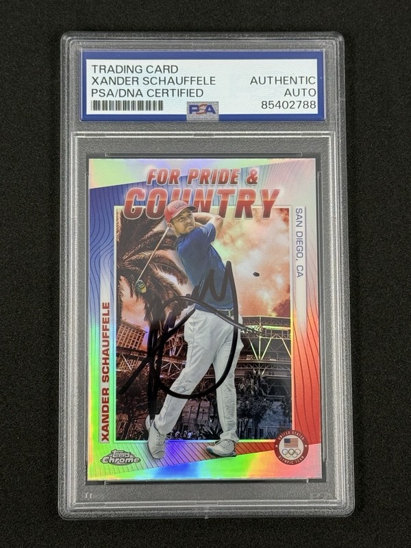 Xander Schauffele Signed 2024 Topps Chrome USA Olympic Card PSA DNA Auto Silver
