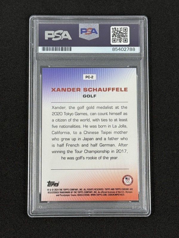 Xander Schauffele Signed 2024 Topps Chrome USA Olympic Card PSA DNA Auto Silver view 2