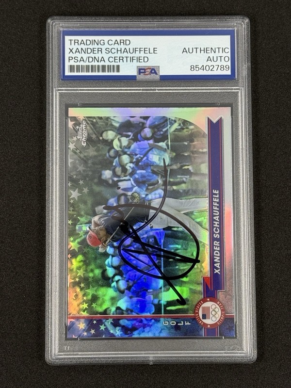 Xander Schauffele Signed 2024 Topps Chrome USA Olympic Card PSA DNA Auto Silver