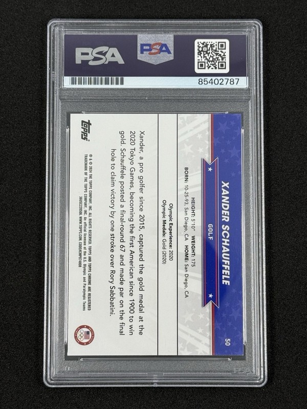 Xander Schauffele Signed 2024 Topps Chrome Olympic USA Golf Auto PSA DNA Auto view 2