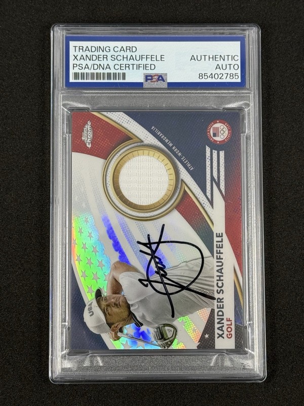 Xander Schauffele Signed 2024 Topps Chrome Olympic USA Golf Auto Patch PSA DNA 